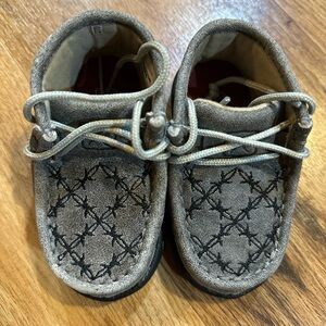 Twisted X Kids Gray Moccasins with Black Stitching
